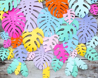 Colourful Mixed Leaves, Palm Leaves, Pack of 50, Die cuts, Large monstera palm leaves, Safari backdrop, Giant Leaves cut outs