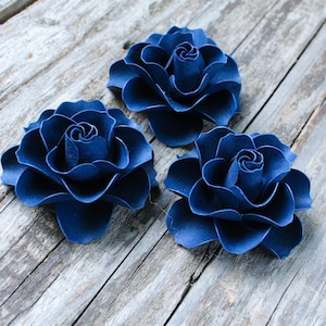 Small Blue Paper Flowers Set, ASSEMBLED Pack of 10, Box Topper Flowers, Place Card Holders, Baby Shower Cards
