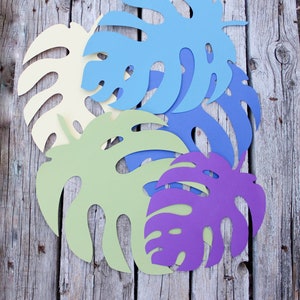 Pack of 5 Tropical leaves die cuts, Large monstera palm leaves, Safari backdrop, leaf cut outs, Flower Greenery