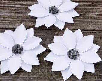 White Paper Flower Set for Wedding Decor, Nursery and Home Wall Decor, Pack of 3