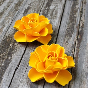 Small Yellow Paper Roses, Baby Shower Decor, ASSEMBLED Pack of 10 2", Birthday Party Flowers