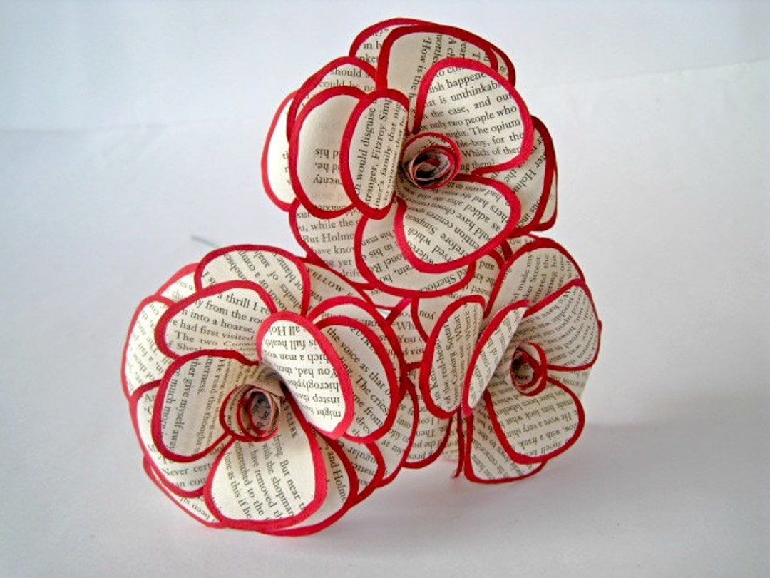 Flower Bouquet, Book Page Roses, Book Paper Flowers, Roses With Stems