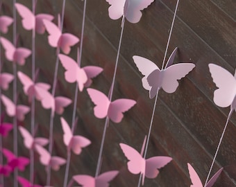 Guirnalda de mariposas rosa ombré: banderines para baby shower, decoración infantil, 90 cm-6 m