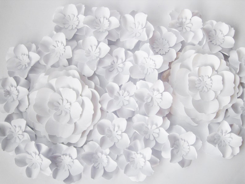 27 White Paper Flowers Backdrop Small Paper Flowers Nursery Etsy