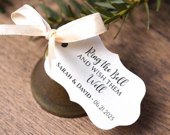 Personalized Wedding Favor Bells with Tags, Rustic Table Decor, Kissing Bells