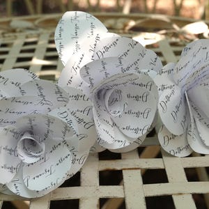 Personalised Paper Roses, Custom Text Flowers, Wedding Bouquet, Romantic Keepsake Flowers,  First Anniversary Gift