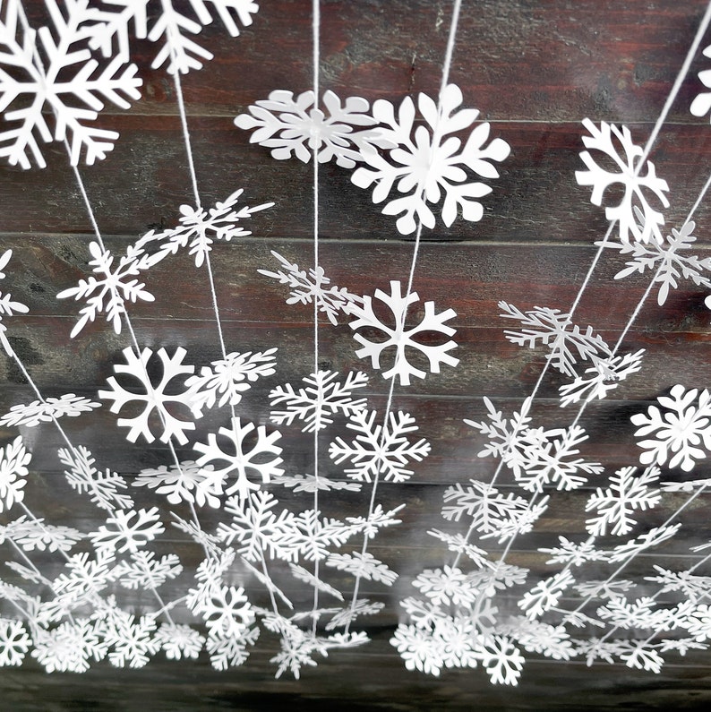 Paper Snowflake Garland, Snowflake Backdrop, New Year Party Decor, White Snowflake Banner, Winter Party Garland, Holiday Hanging Ornaments image 10
