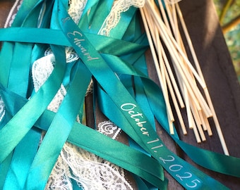 Wedding Send Off Wands with Personalised Foil Text, Custom Ribbon Colors, Wedding Exit Ideas