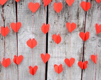 Red Heart Garland: 3D Valentine's Day Decor, Bridal Shower Backdrop