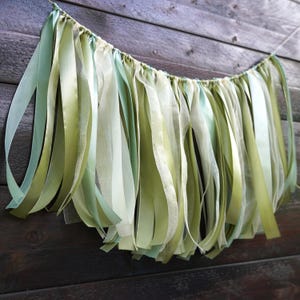Sage, Olive and Mint Green, Ivory Ribbon Garland, Rustic Wedding Backdrop, Baby Shower Decor, Rag Tie Banner, Woodland Birthday Decor