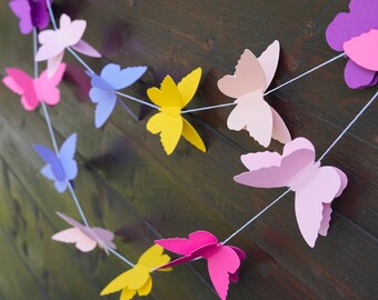 Colorful Paper Butterfly Garland, Garden Bunting, Birthday Backdrop, Nursery Wall Decor