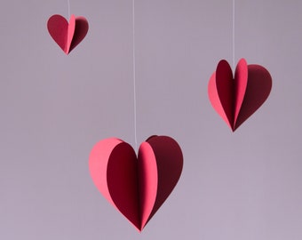 Red Hearts for Wedding Decor, Bridal Shower Backdrop, Valentines Hanging Hearts, Baby Shower Decor
