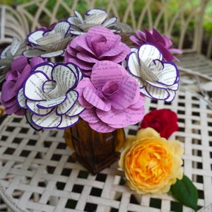 Book Flower Bouquet, Wedding Decor, Dozen Book Page Flowers, Centerpiece Decor, Literary Gift