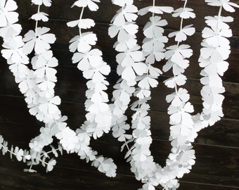 White Paper Flower Garland with Flexible Wire String, Wedding Reception Backdrop, Event Hanging Display