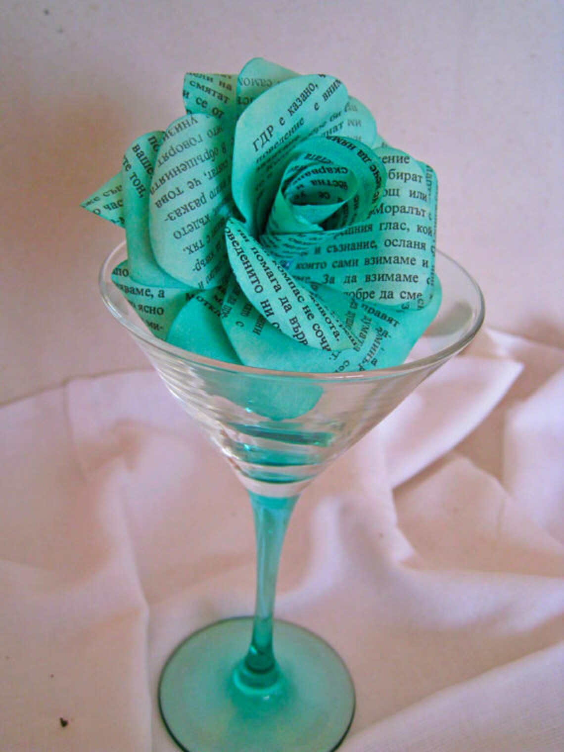 Book Page Paper Flowers Turquoise Paper Roses Stem Roses Etsy