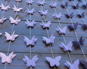 Purple Ombre Butterfly Garland, Butterfly Backdrop, Birthday Garland, Baby Shower Butterfly Garland, Girl Nursery Wall Decor