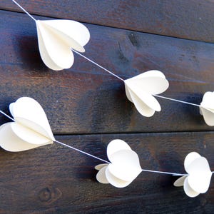 Ghirlanda di cuori di carta avorio 3D, decorazioni per matrimoni, bandierine a forma di cuore, ghirlanda per San Valentino, decorazioni per addio al nubilato, scegli la lunghezza da 3 piedi a 20 piedi, da 90 cm a 6 m