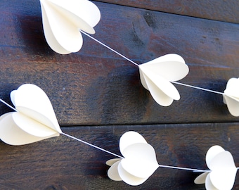 3D Ivory Heart Garland, Wedding Bunting, Birthday Party Decor, Valentines Day Garland, 3ft-20ft, 90cm-6m