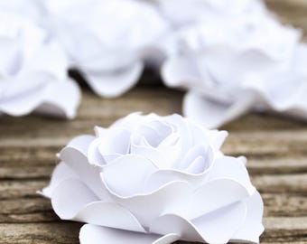 White Paper Roses Set: Floral Confetti, Table Decor (2 inch)