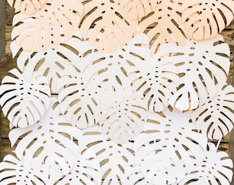 Troqueles de hojas de Monstera ombré, fondo de safari tropical, juego de 25, cumpleaños con temática de jungla