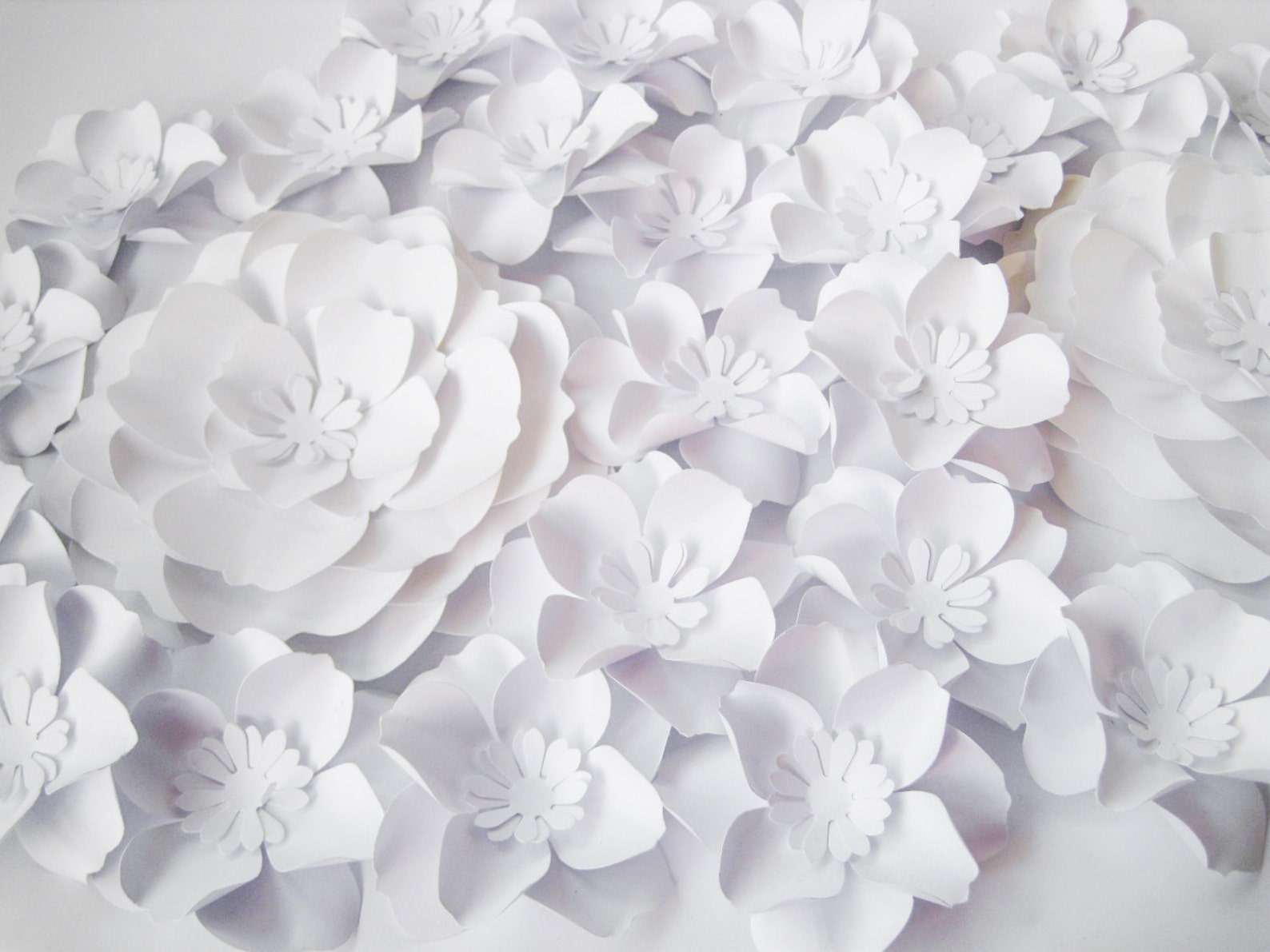 27 White Paper Flowers Backdrop Small Paper Flowers Nursery Etsy
