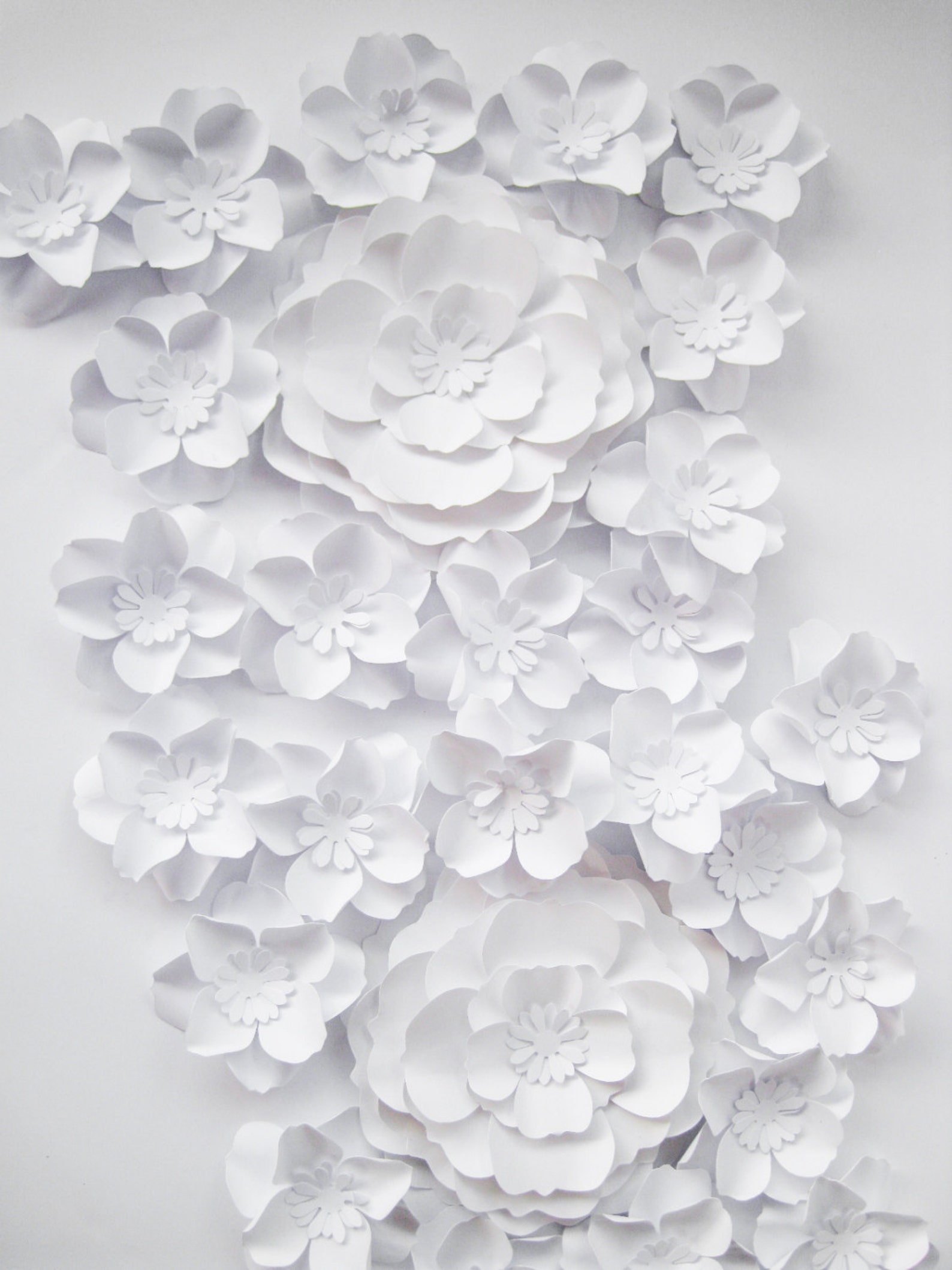27 White Paper Flowers Backdrop Small Paper Flowers Nursery Etsy
