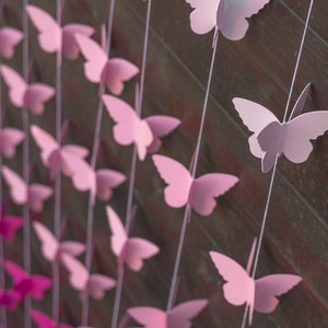 Hot Pink Ombre Butterfly Garland for Birthday Party Decor, Girl Baby Shower Backdrop,  Nursery Wall Decor