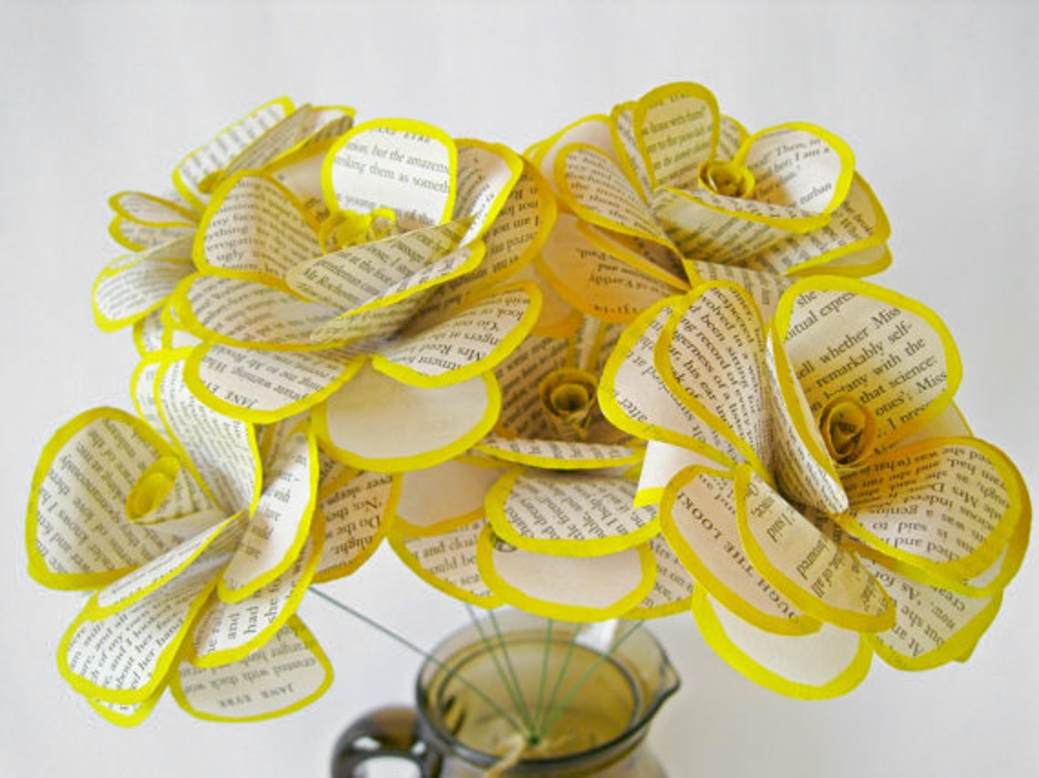 Book Paper Flowers Flower Bouquet Book Page Flowers Wedding Etsy