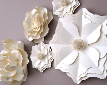 Ivory Paper Flower Wall Decor: Nursery, Wedding, Event Backdrop