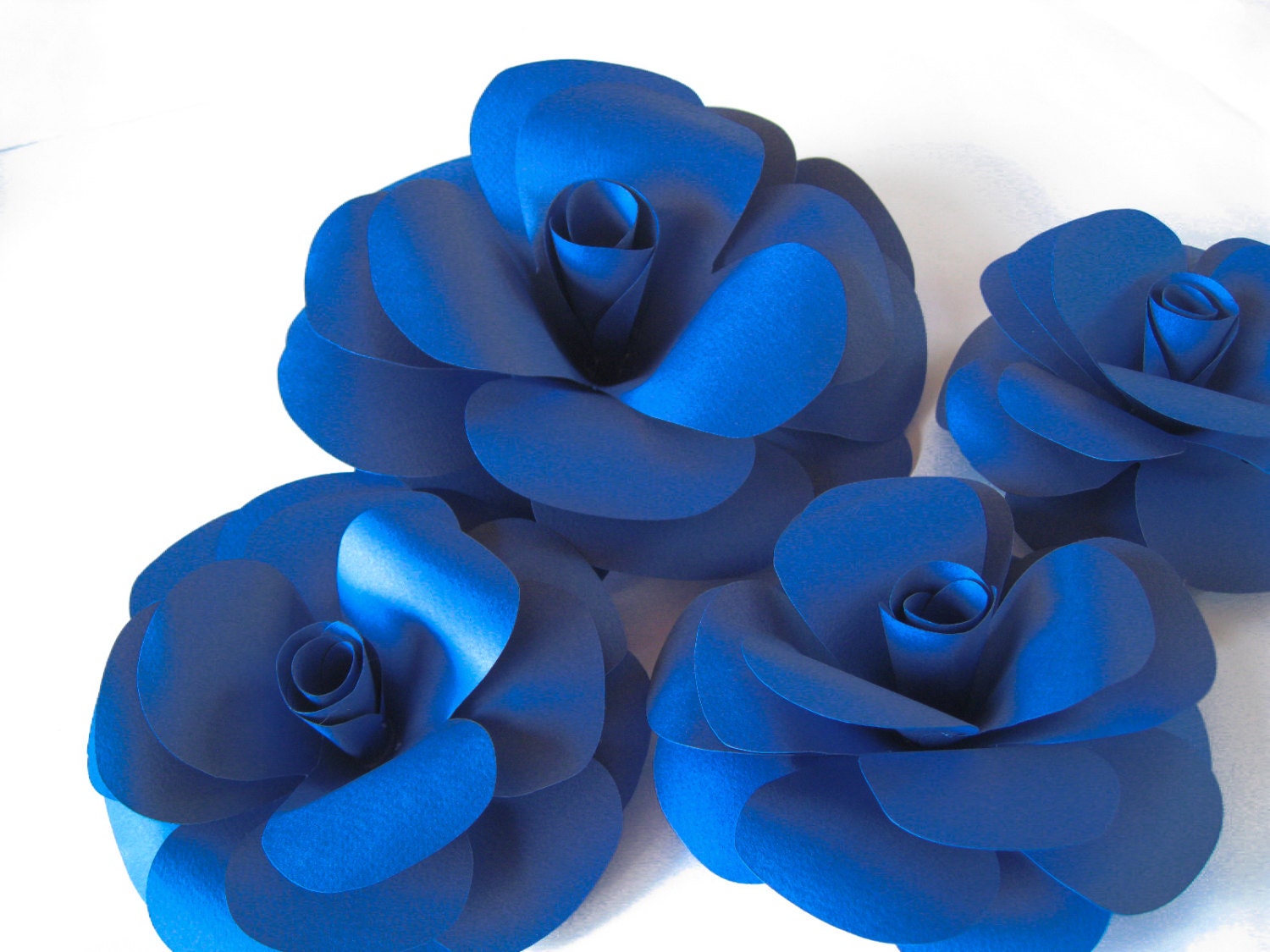 4 Royal Blue Paper Roses Blue Stem Flowers Large Paper Etsy