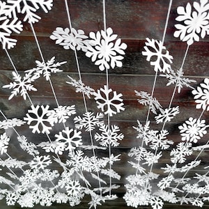 Paper Snowflake Garland, Snowflake Backdrop, New Year Party Decor, White Snowflake Banner, Winter Party Garland, Holiday Hanging Ornaments image 9