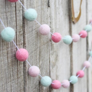 Girl Nursery Decor, Spring Felt Ball Garland, Mint and Pink Felt Ball Bunting, Felt Pom Pom Garland, Pastel Color Fell Balls