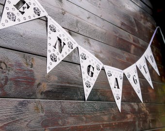 Engaged Banner: Rose Pennants, Engagement Party Decor