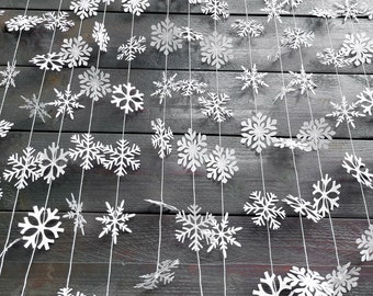 Snowflake Garland: White Paper, Winter Holiday Decor, Hanging Strands