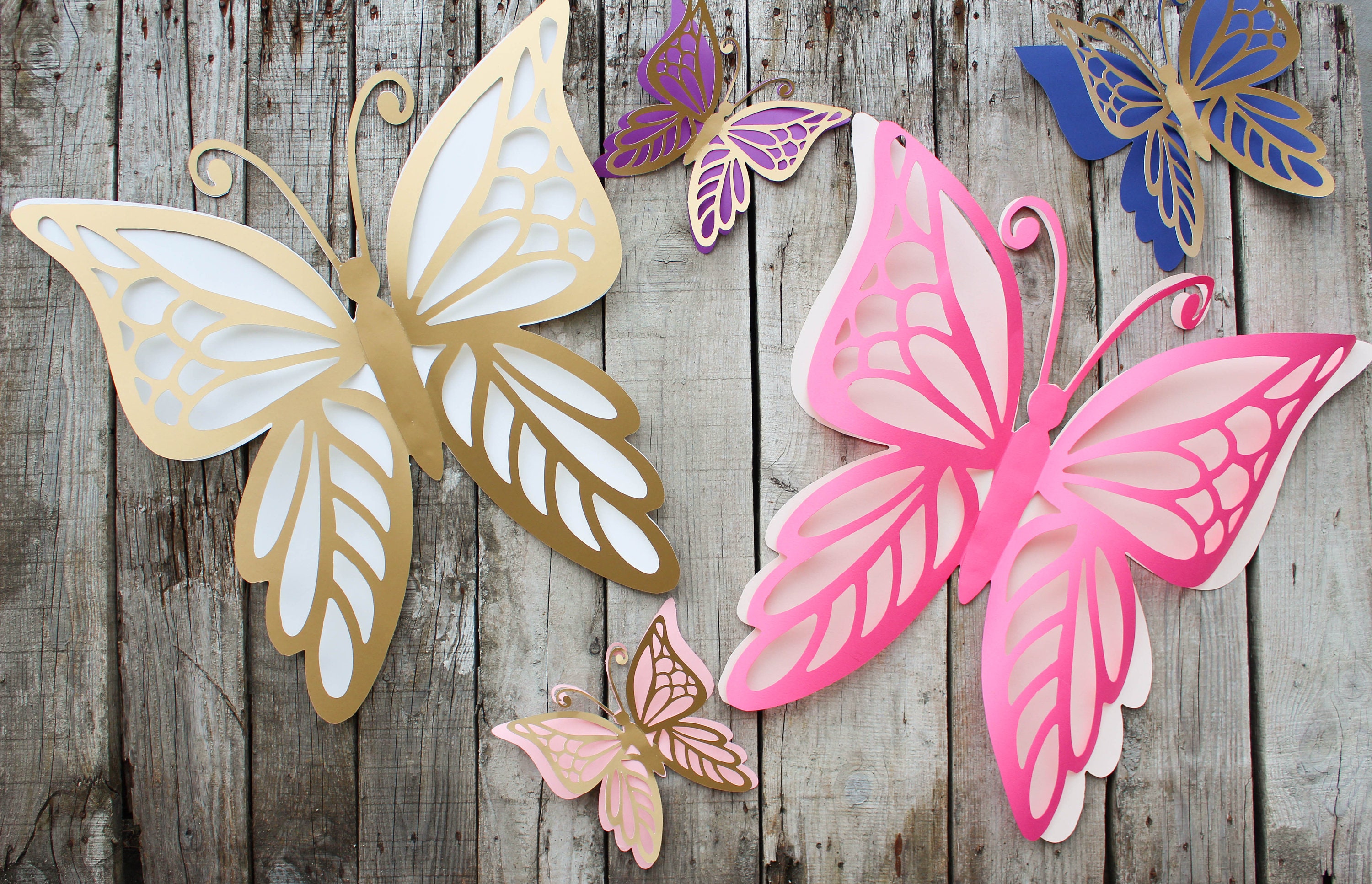 Giant 3D Paper Butterflies, Set of 5, Nursery Wall Decor, Birthday Backdrop  