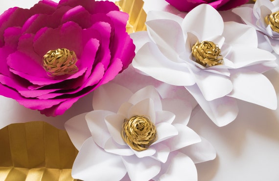 Giant Fuchsia Flowers Large Paper Flower Backdrop With Leaves White Paper Magnolia Nursery Wall Flowers Wedding Backdrop Ceremony Decor Paper Party Supplies Party Decor