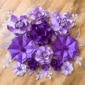 Purple Paper Flower Set, Baby Girl Nursery Flowers, Nursery Wall Flowers, Paper Flowers Wall Decor, Hanging Flower Backdrop