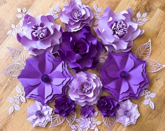 Purple Paper Flower Set, Baby Girl Nursery Flowers, Nursery Wall Flowers, Paper Flowers Wall Decor, Hanging Flower Backdrop