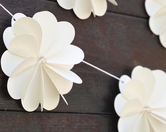 Ivory Paper Flower Garland, Wedding Floral Decor, Baby Shower Bunting