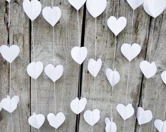 3D White Paper Hearts Garland, Wedding Backdrop, Valentine's Day Decor, 4ft wide, 120cm