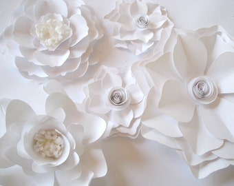 Conjunto de flores de papel blanco: decoración de pared para habitación de bebé, fondo para boda