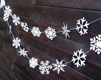 White Snowflake Garland: Paper Winter Banner for Holiday Decor