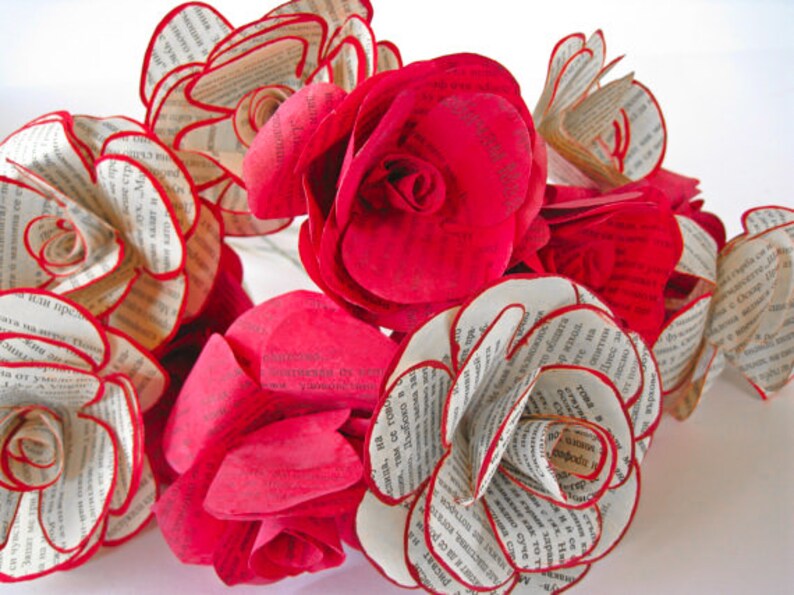 Dozen Book Page Flowers Paper Flower Wedding Bouquet Book Etsy