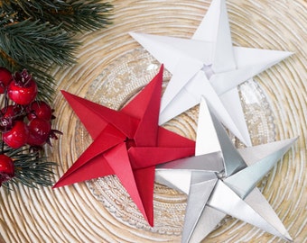 Origami Paper Hanging Stars: Scandinavian Christmas Decor, Set of 5
