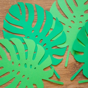 Green tropical leaves die cuts Large monstera palm leaves Safari backdrop Pack of 5 leaf cut outs