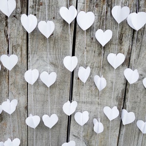 3D White Paper Hearts Garland, Wedding Garland, Valentines Day Backdrop, Bridal Shower Decor, Hanging Heart Decor