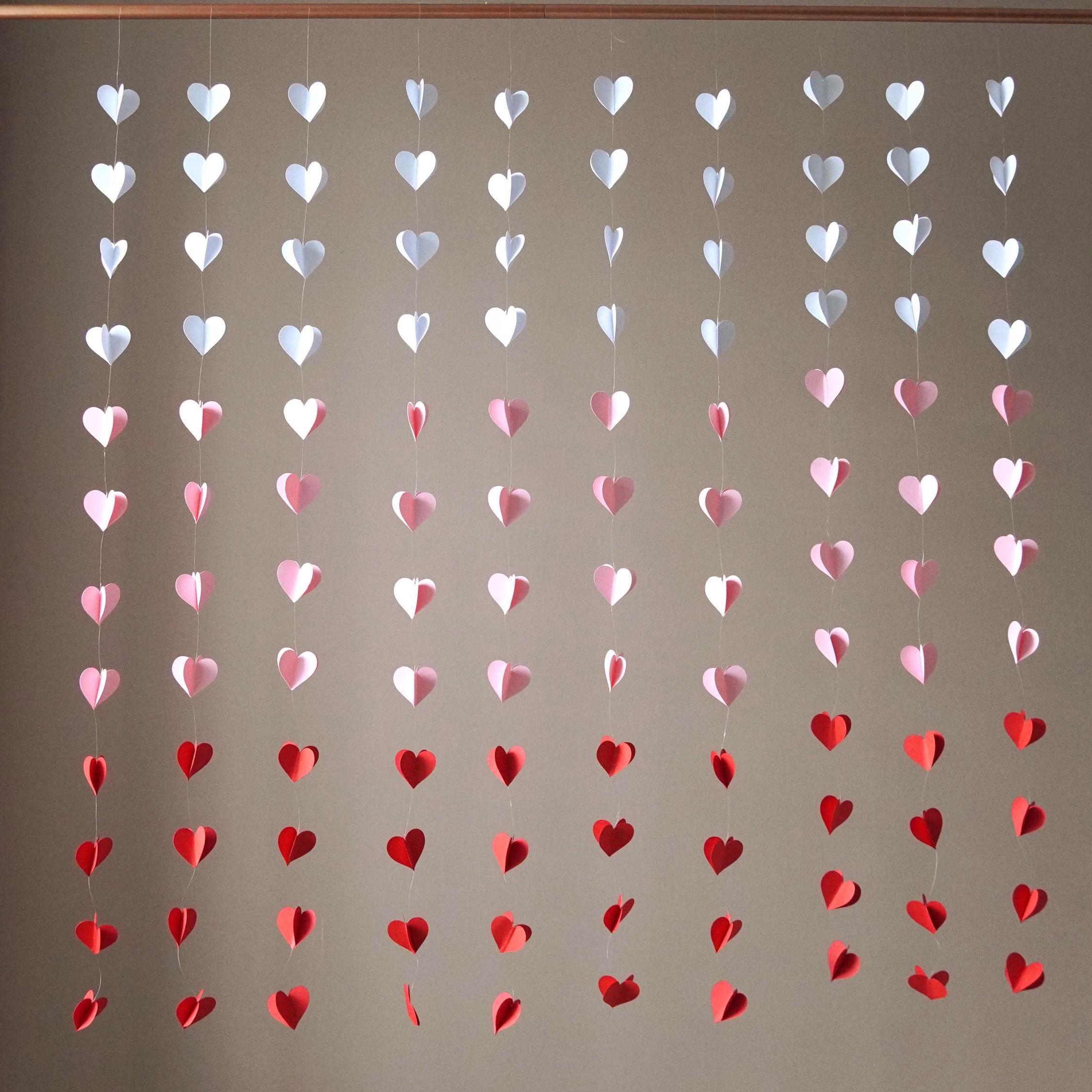 Ghirlanda di carta a forma di cuore color oro champagne, 2.5 m, con decorazione a forma di cuore, per matrimonio, compleanno, anniversario, addio al nubilato, festa di San Valentino, festa