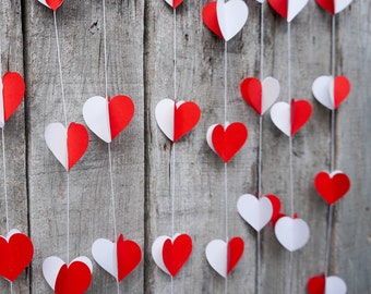 3D Paper Heart Garland, Valentines Day Decor, Shop Window Display, Wedding Heart Backdrop, Bridal Shower Decor