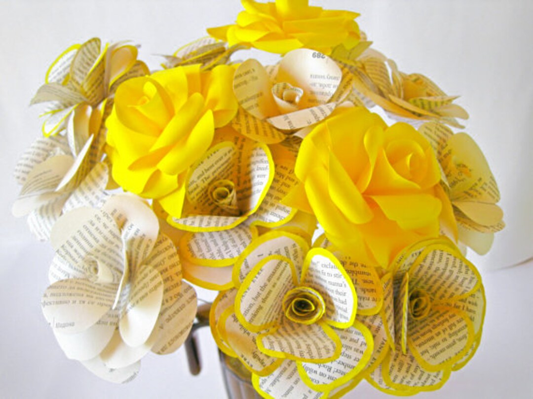 Bridal Flower Bouquet, Book Page Roses, Book Paper Flowers, Stem Roses
