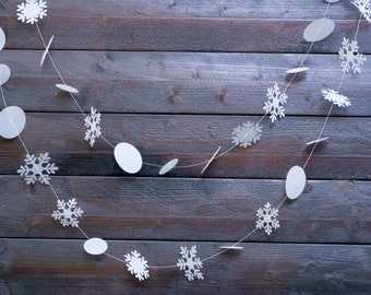 White Snowflake Garland: Christmas Holiday Party Decor, Birthday Backdrop